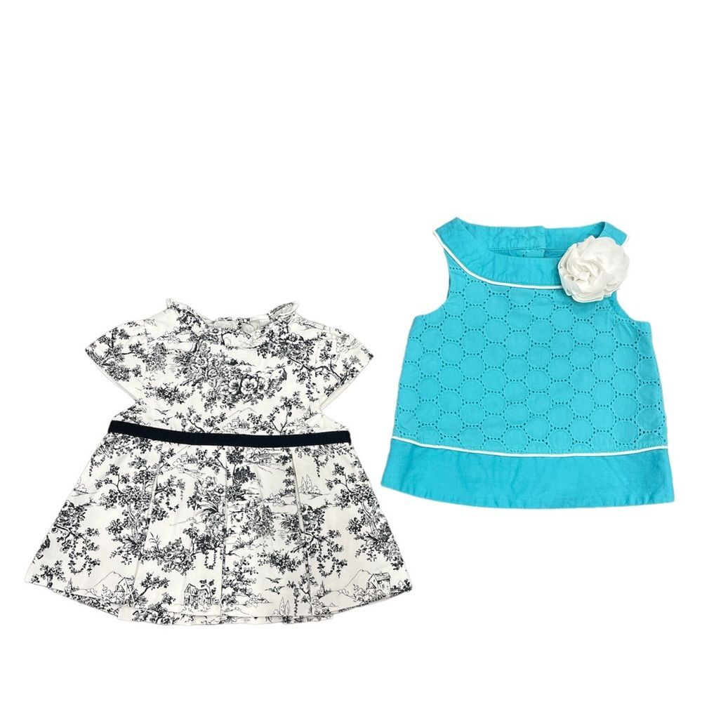 Bundle of 2 Janie and Jack (1 CREAM & BLACK Dress) (1Teal GardenTop)